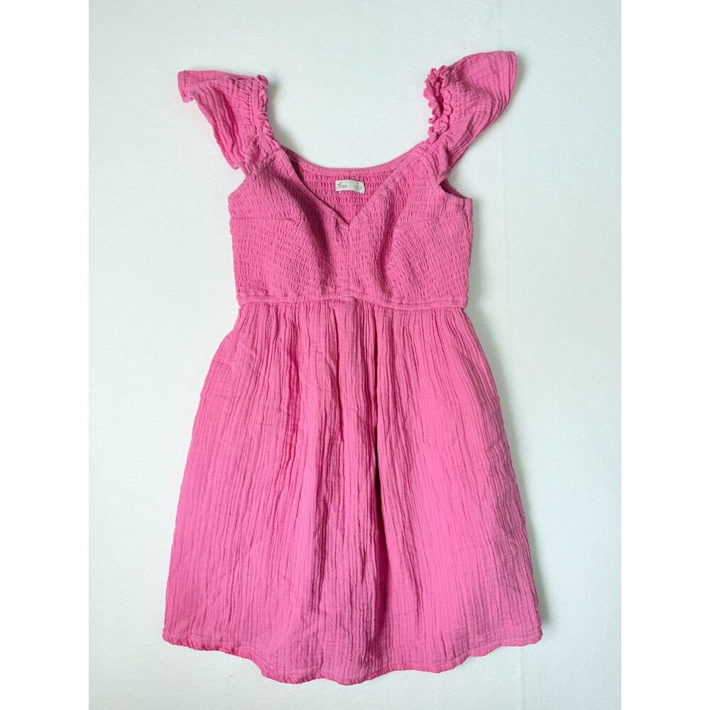 Hollister Pink Smocked Gauze Flutter Sleeve Mini Dress Pockets Size S Regular